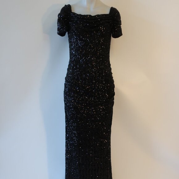Womens Dolce & Gabbana Black Sequined Mermaid Maxi Designer Gown Dress 44 US/8 - Picture 1 of 16